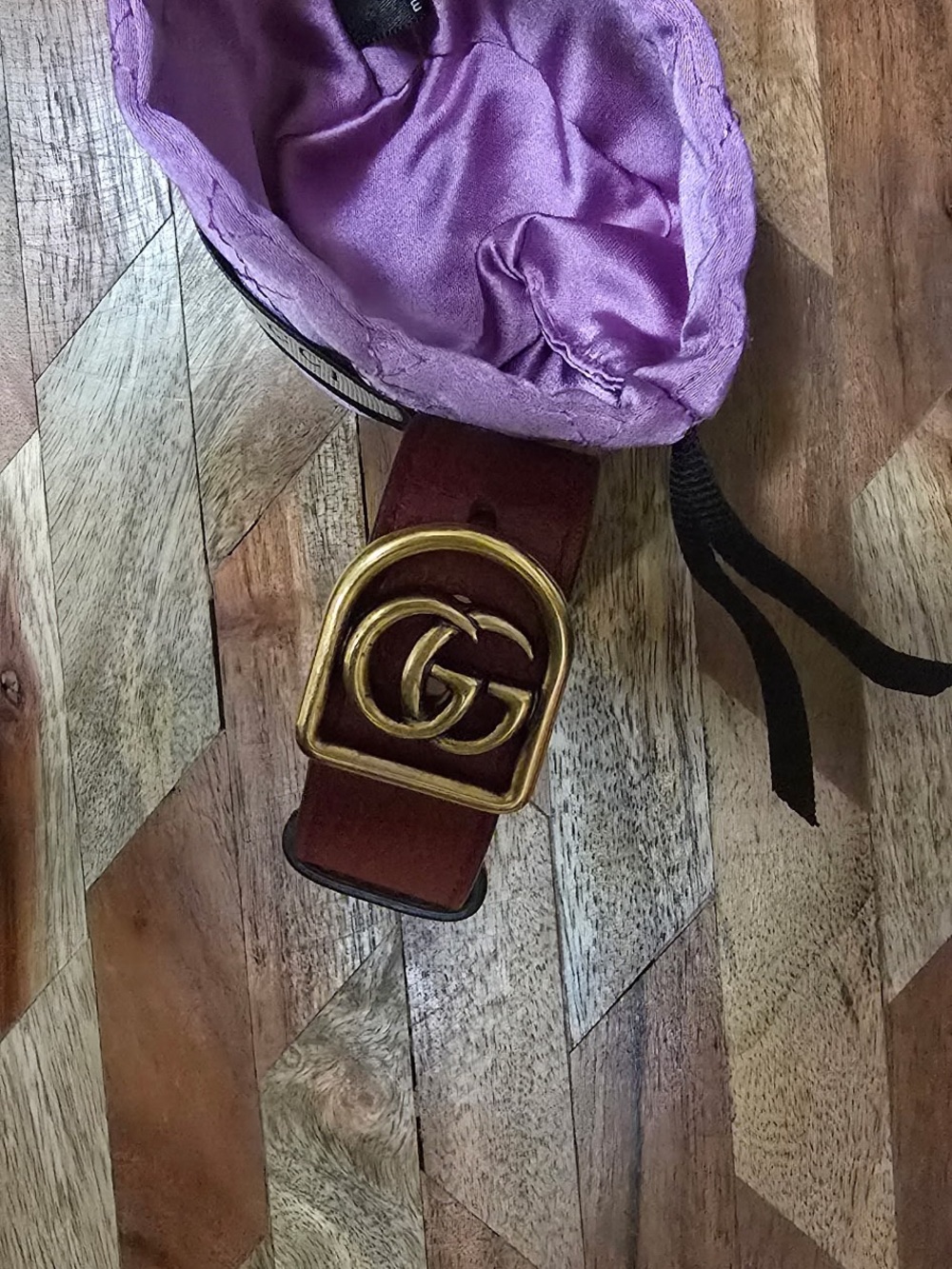 GG Double G Buckle Suede Belt - Burgundy